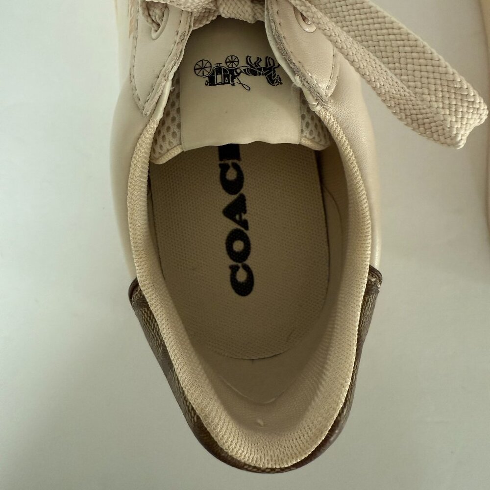 Coach Women's Clip Leather Low Top Sneaker Size 11B NEW Cream/Brown Monogram - Picture 6 of 11